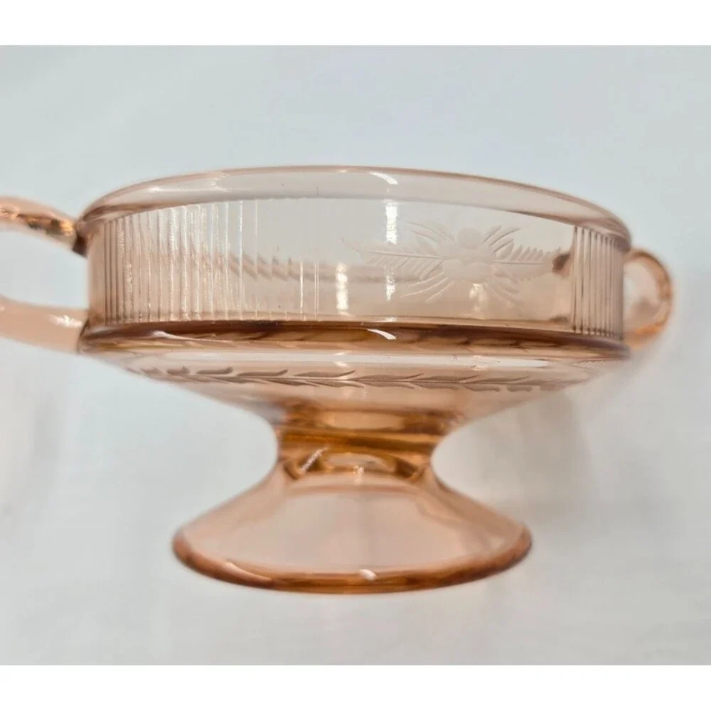 Lot of Vintage Pink Floral Depression Glass Pieces Nappy Triangle Dish Handled